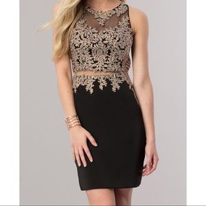 Short black mock two piece prom dress